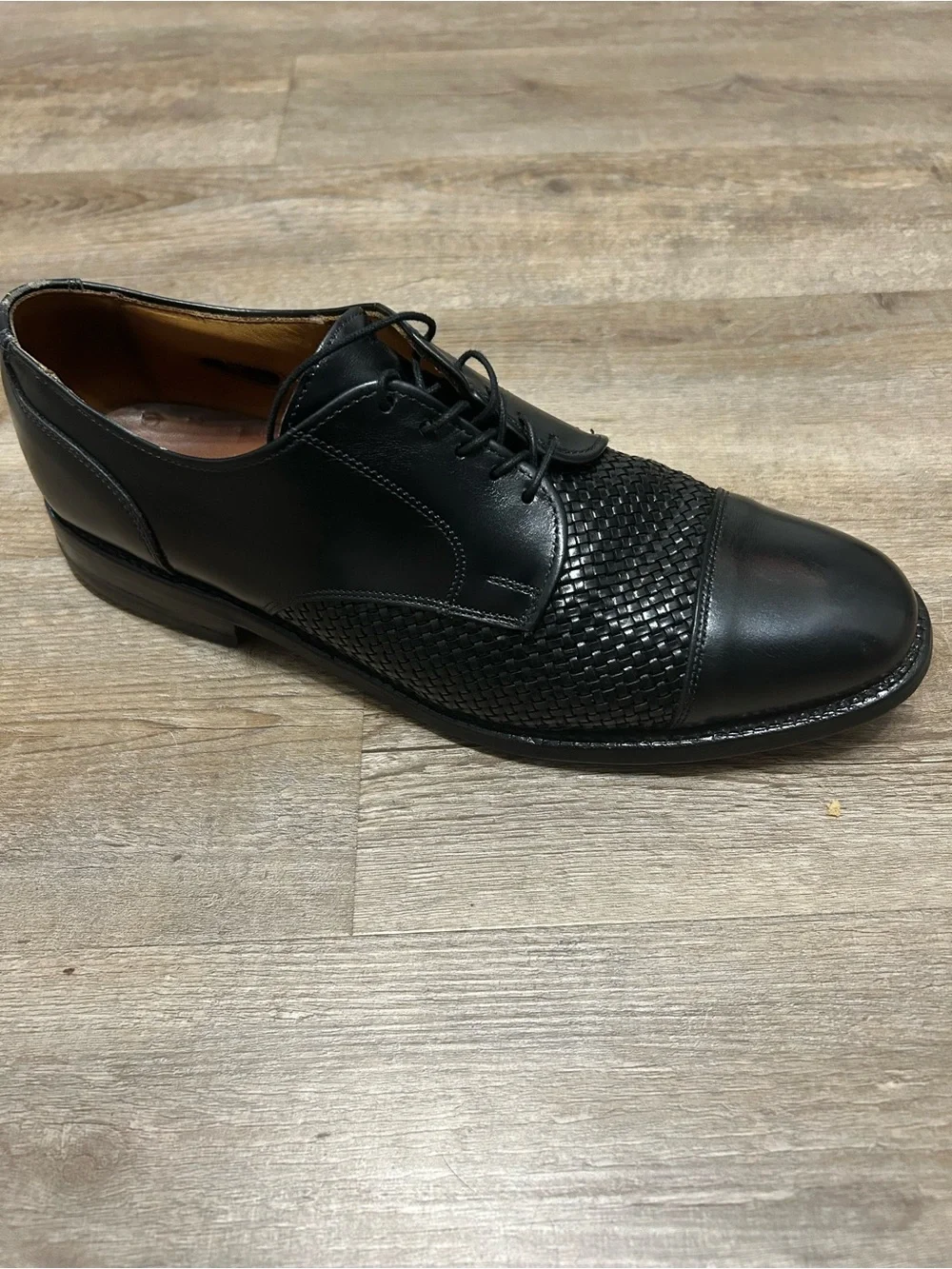 Allen Edmonds Lauderdale Men’s Size 9 D‎ Black Leather Woven Cap-Toe Derby Shoes